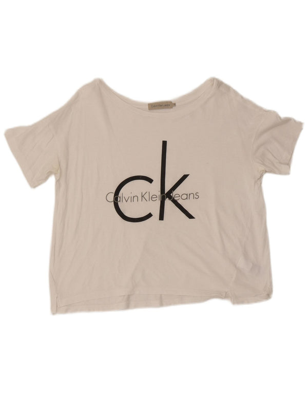Damska koszulka z krótkim rękawem Calvin Klein Jeans Crop Graphic Top UK 10 Small White