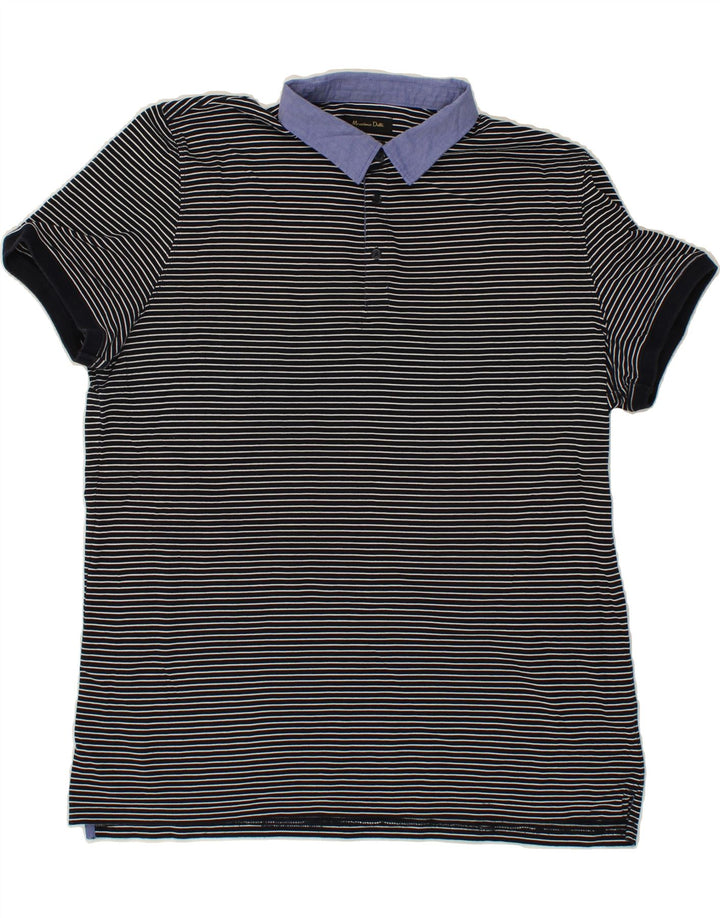 MASSIMO DUTTI Mens Polo Shirt Large Navy Blue Striped Vintage Massimo Dutti and Second-Hand Massimo Dutti from Messina Hembry 