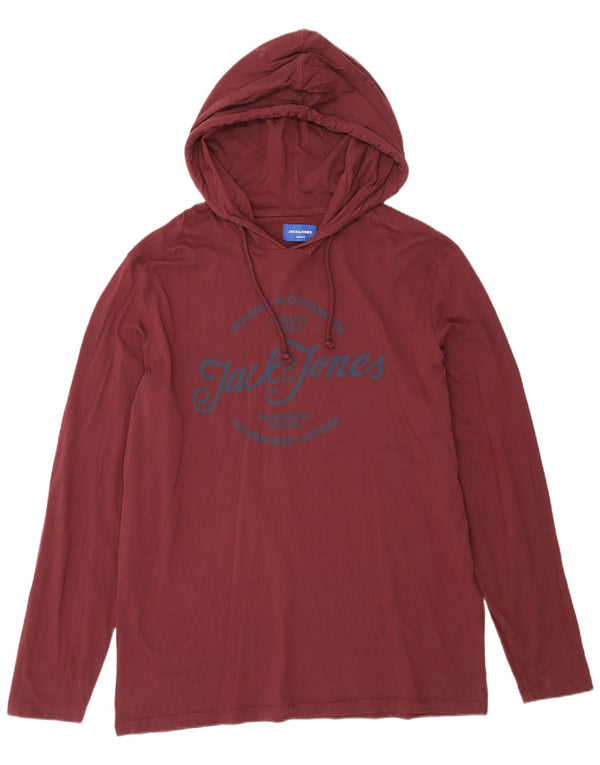 Męski top z kapturem i grafiką Jack & Jones, z długim rękawem, 2XL, bordowy