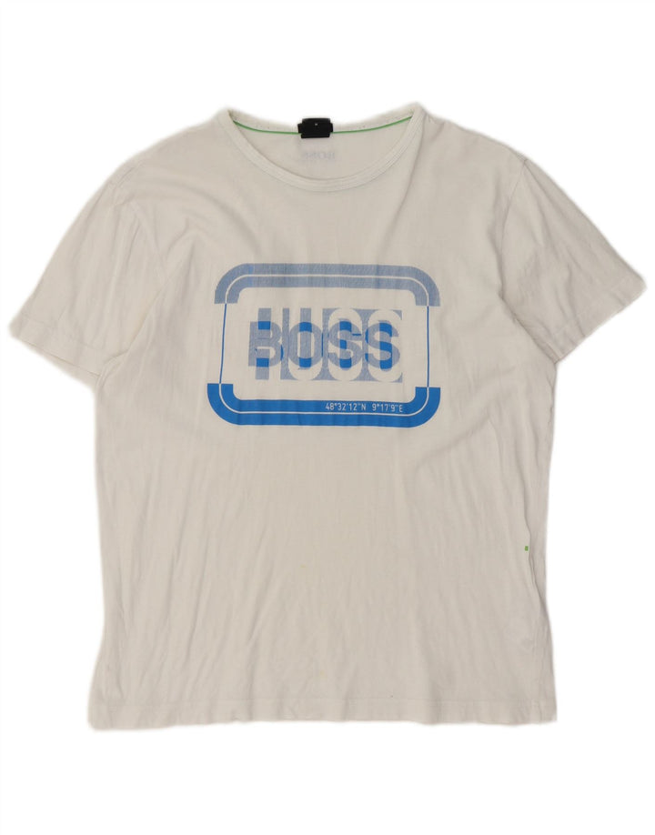 Męska koszulka Hugo Boss o regularnym kroju z grafiką, średnia biała bawełna