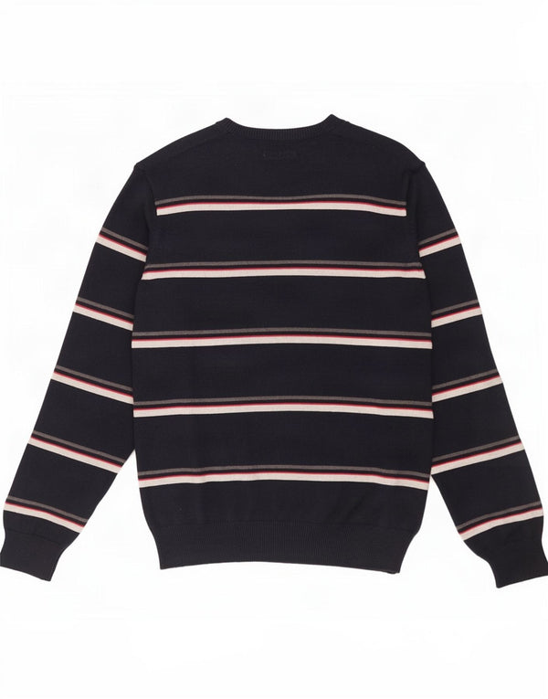 Męski sweter Marks & Spencer Blue Harbor z dekoltem w kształcie litery V, w średnie granatowe paski