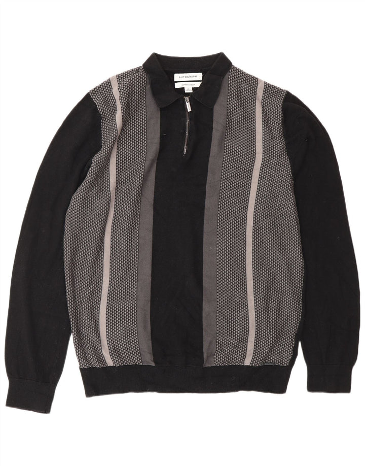 Marks & Spencer Męski sweter polo z autografem, duży, czarny