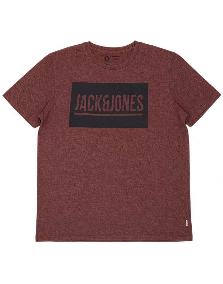 JACK & JONES Mens Graphic T-Shirt Top XL Burgundy Polyester