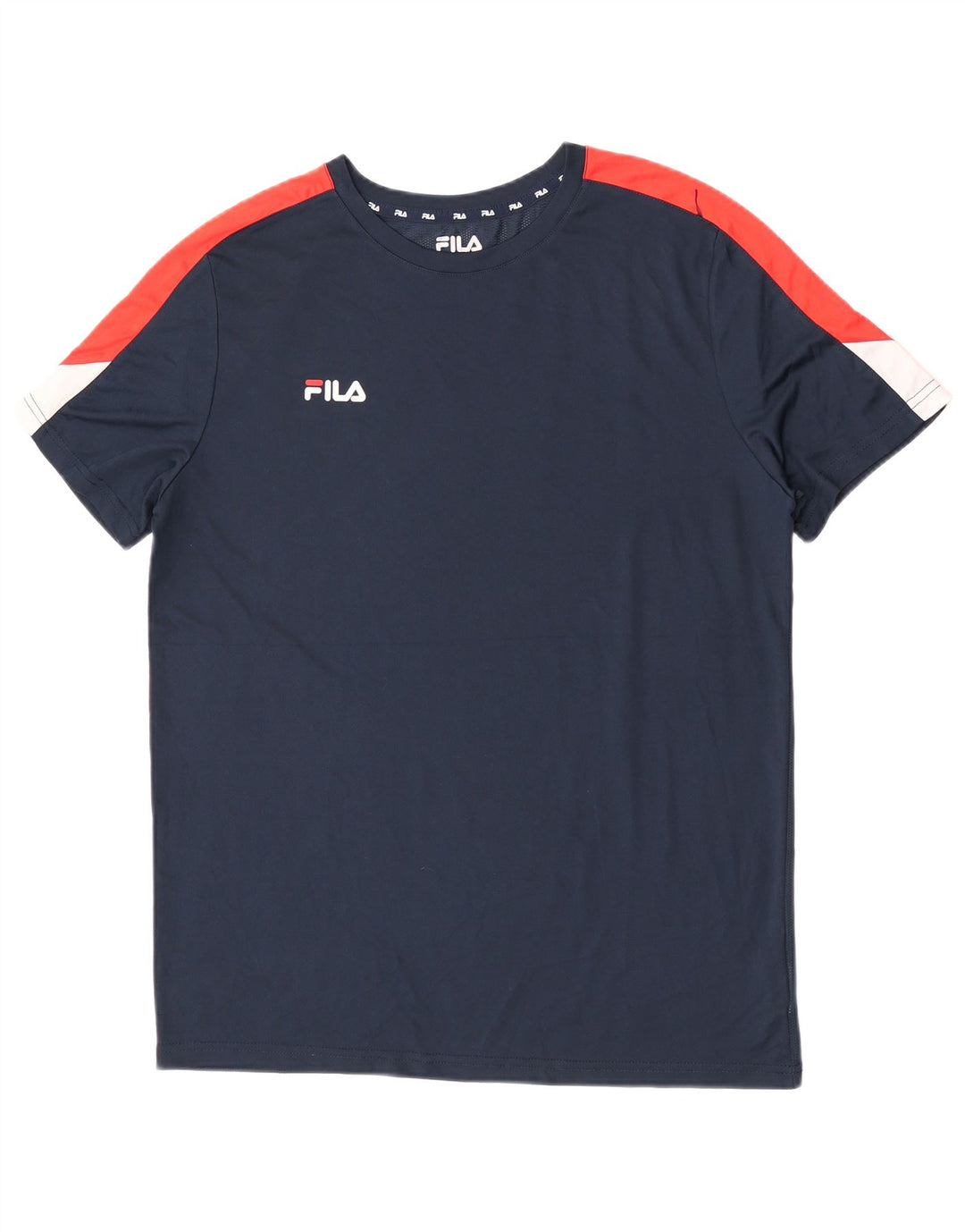 T-shirt męski Fila, duży, granatowy, z blokami kolorów, poliester