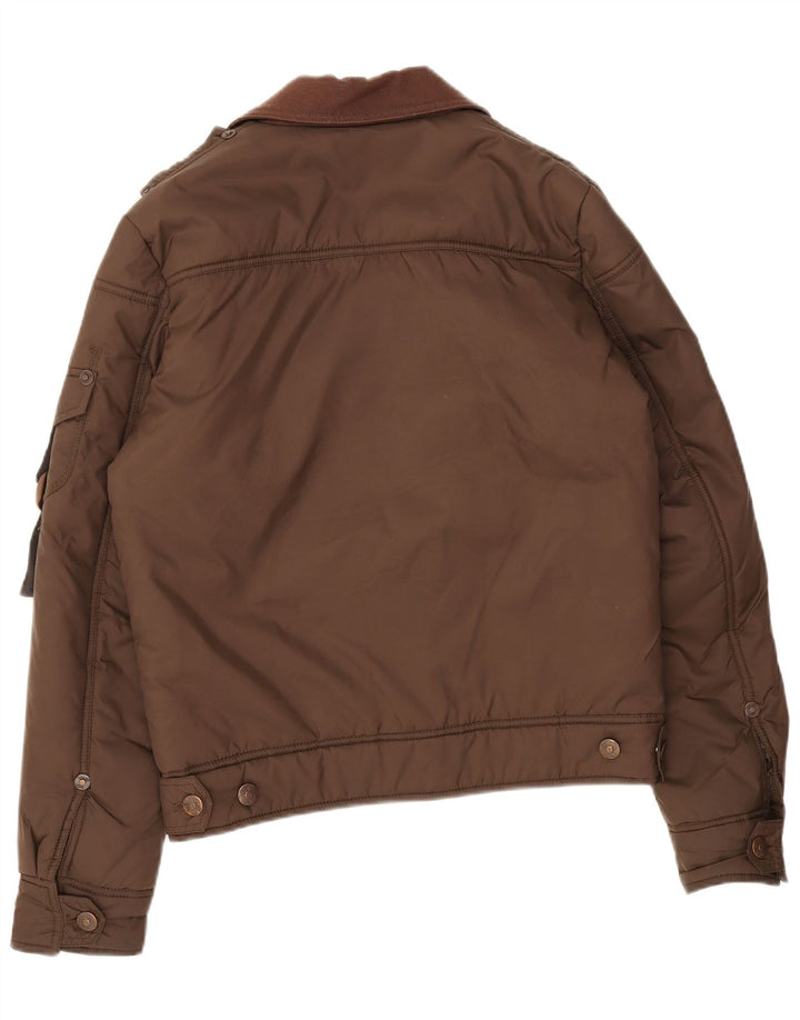 Męska wyściełana kurtka bomber w stylu vintage, UK 38, poliester w kolorze średniego brązu