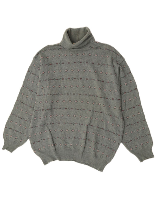 Bramante Męski sweter z golfem, duży, szary, geometryczny, z dziewiczej wełny