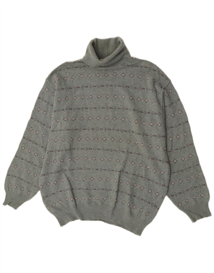 Bramante Męski sweter z golfem, duży, szary, geometryczny, z dziewiczej wełny