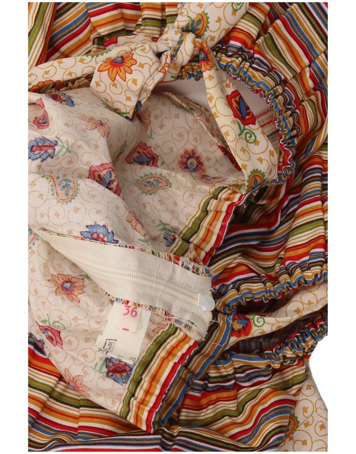 VINTAGE damska sukienka o linii A bez rękawów EU 36 mała beżowa bawełna Paisley