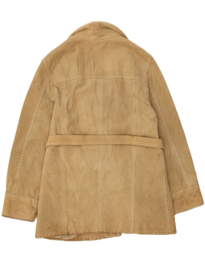 BAYSIDE Womens Suede Jacket UK 14 Large Beige Leather