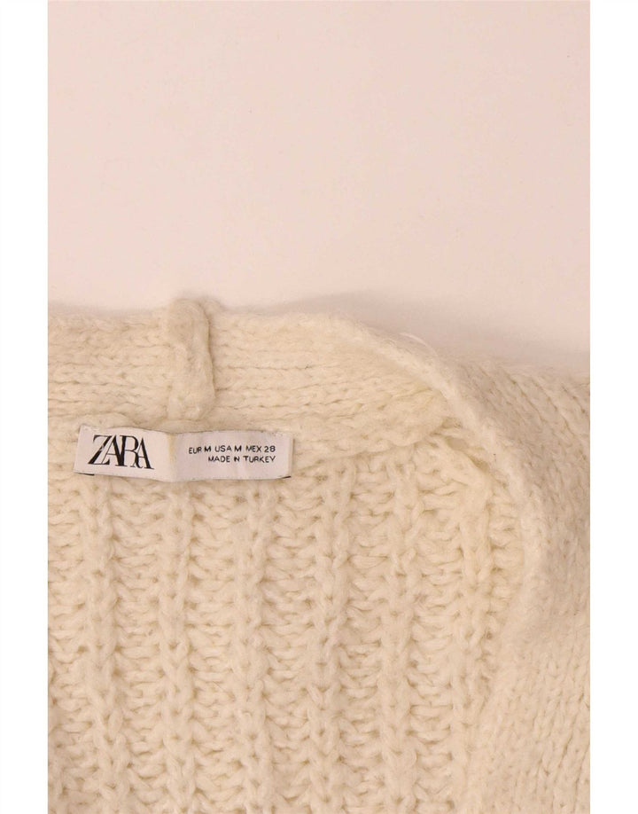Damski sweter oversize z otwartym kardiganem Zara UK 14 Średni Beżowy Akryl