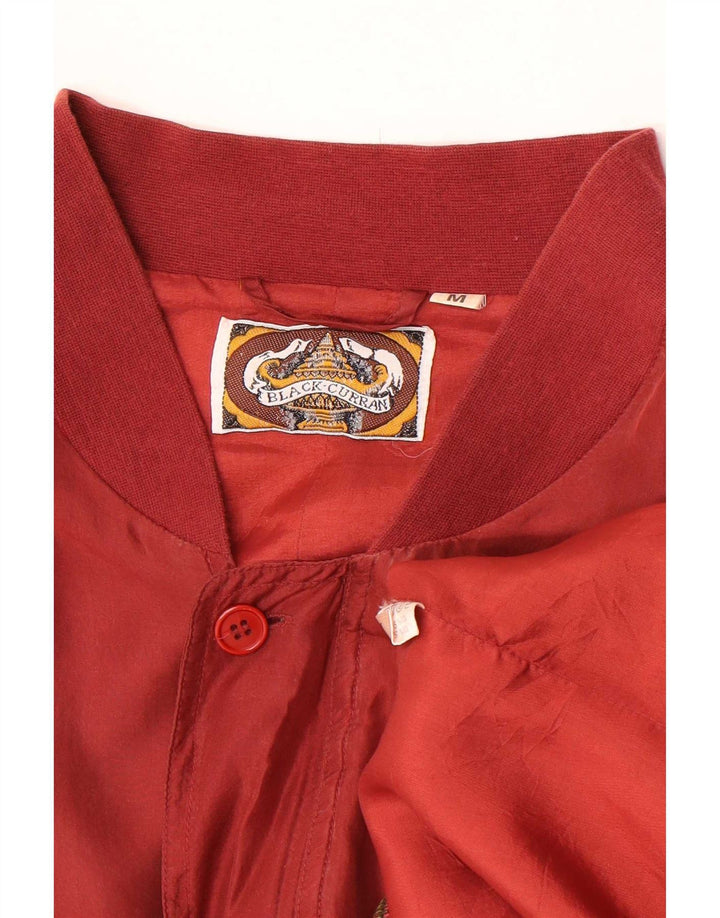 Vintage męska luźna kurtka bomber UK 38 średni czerwony jedwab