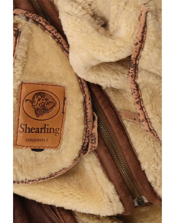 Vintage męska kurtka shearling UK 38 średni brąz