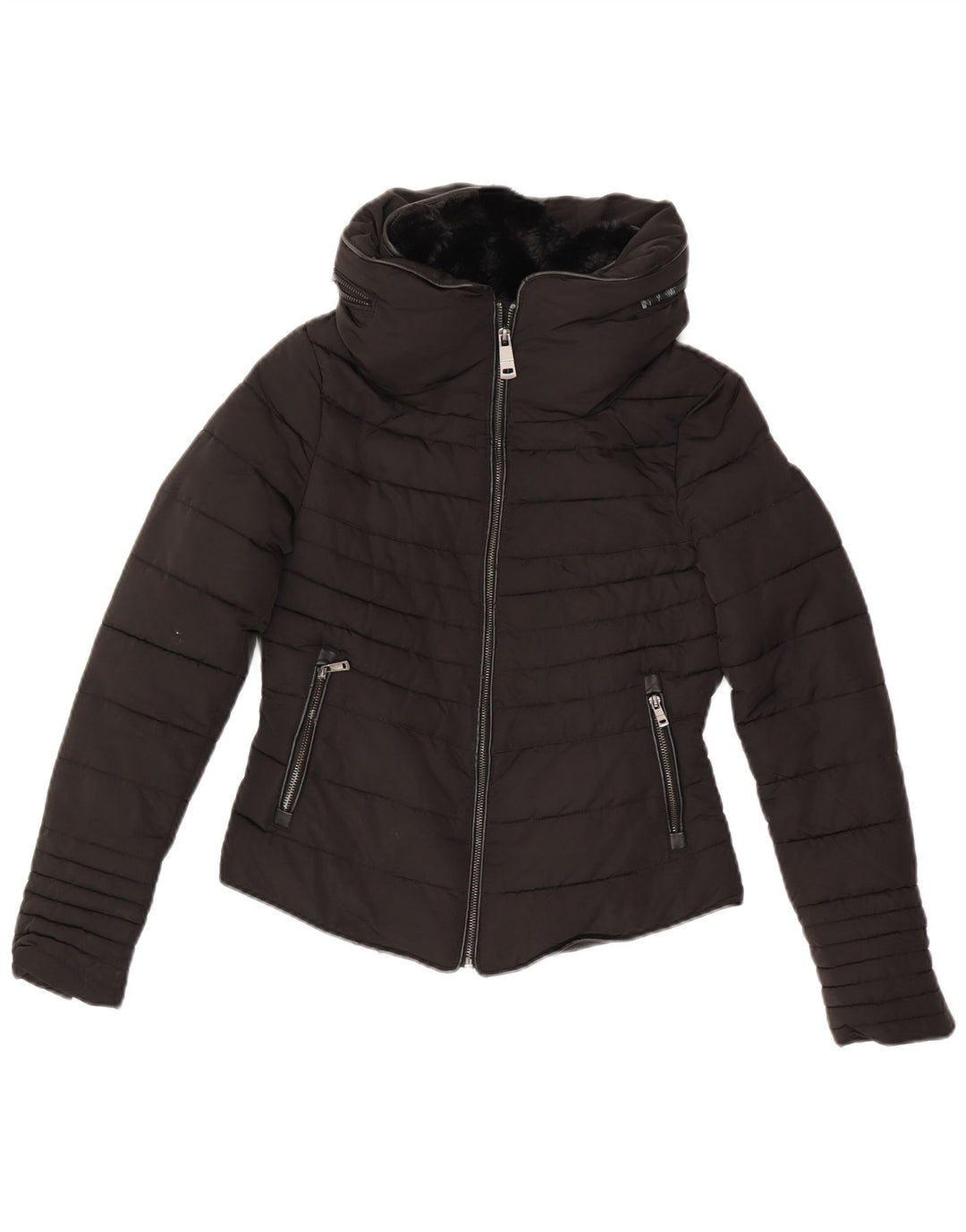 Damska ocieplana kurtka z kapturem Zara UK 6 XS, czarny poliester