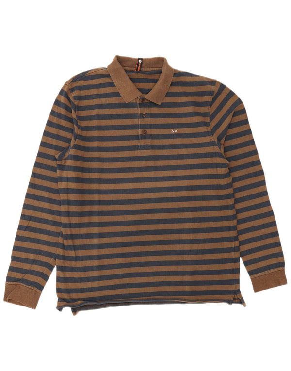 Męska koszulka polo Sun68 z długim rękawem, 2XL, bawełniana w brązowe paski