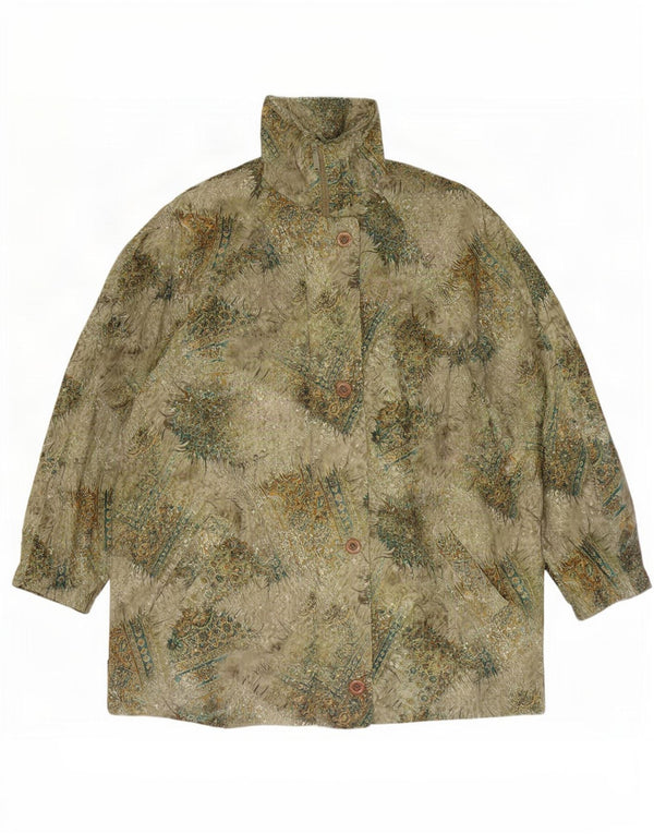 Vintage Womens Windbreaker Coat UK 20 2XL Green Floral Polyester