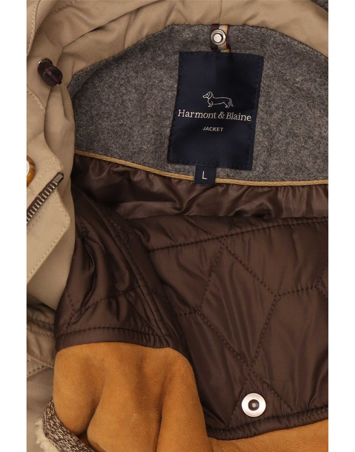 Męska kurtka parka z kapturem Harmont & Blaine UK 40, duża, beżowa