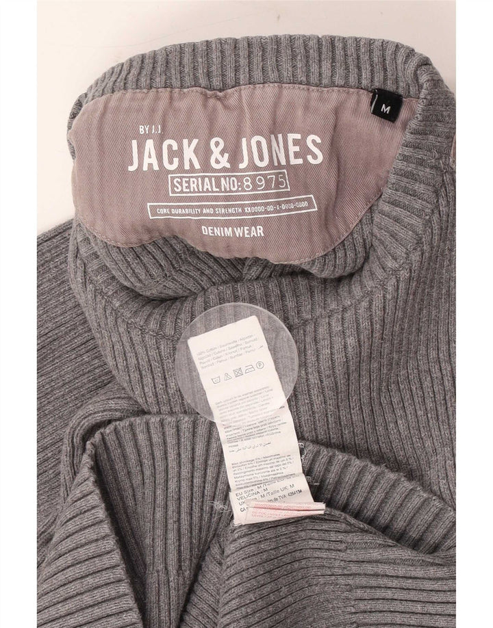 Męski sweter Jack & Jones z okrągłym dekoltem, średnioszary, bawełniany w bloki kolorów