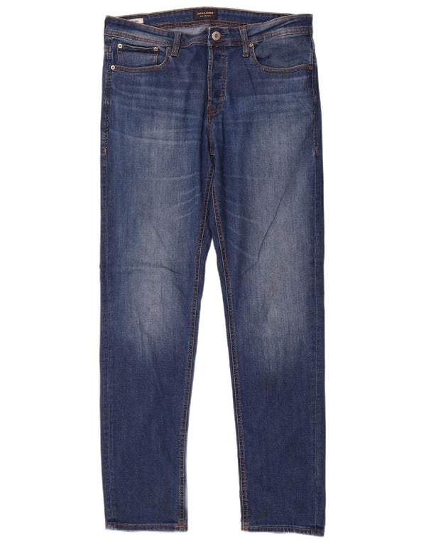 Jack & Jones Mens Straight Jeans W34 L34 Blue Cotton