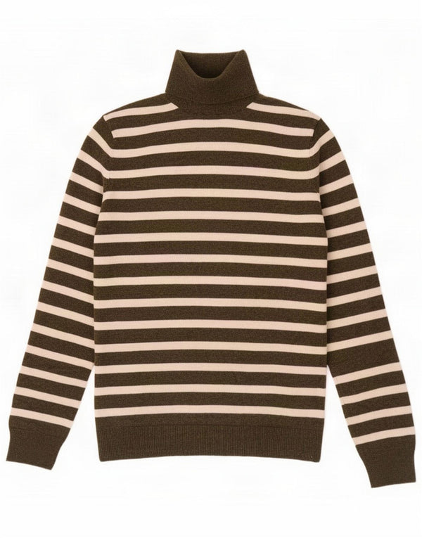 Damski sweter z golfem Massimo Dutti UK 12 Medium Khaki w paski