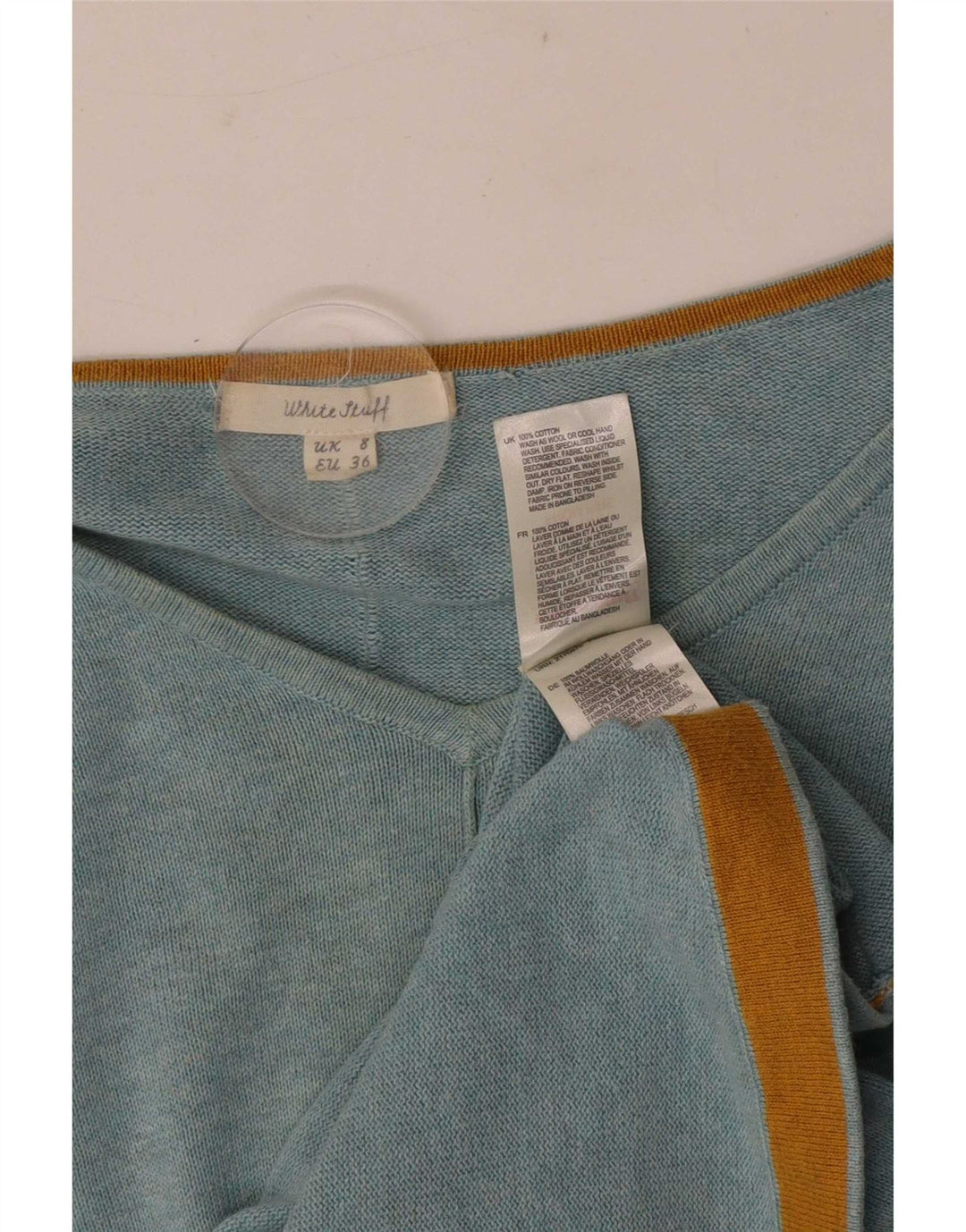 Damski sweter White Stuff z dekoltem w kształcie litery V, UK 8, mały, niebieski, bawełniany