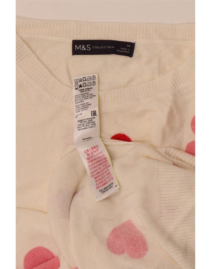 Marks & Spencer Damski sweter z okrągłym dekoltem, UK 14, średnie białe serce