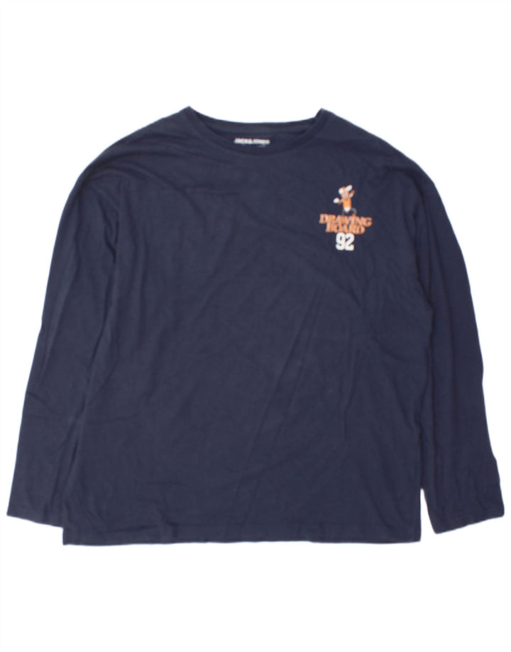 Męski top graficzny Jack & Jones z długim rękawem, duży, granatowy, bawełniany