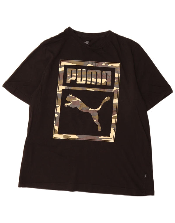 Męska koszulka z grafiką Puma, góra XL, czarna, bawełniana