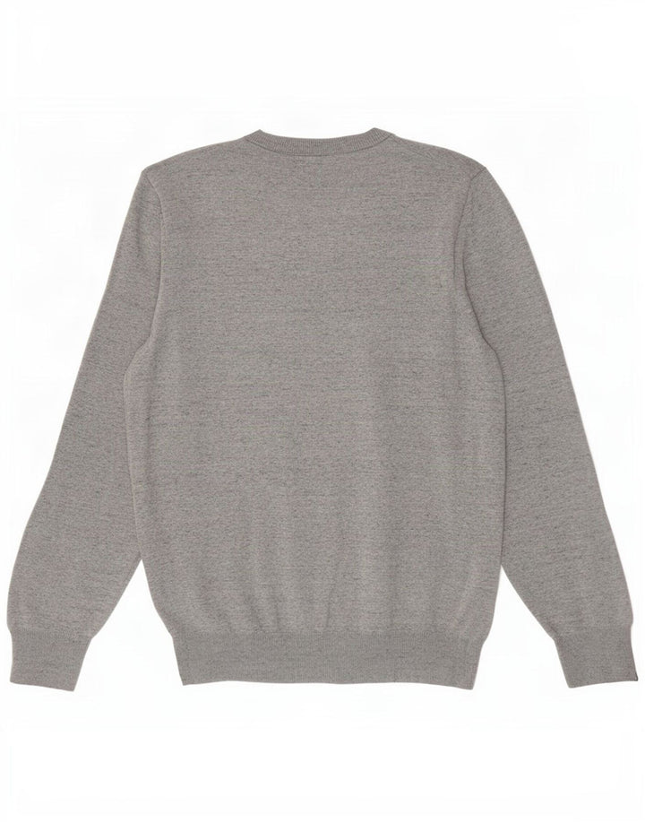Marks & Spencer Męski sweter z okrągłym dekoltem, duży, szary, bawełniany w plamki