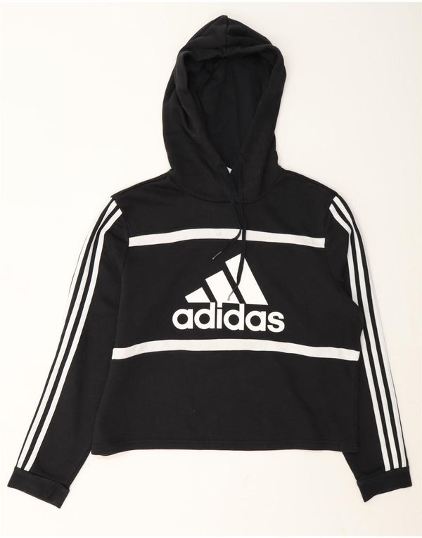 Damska bluza z kapturem Adidas Crop Graphic UK 16/18, duża czarna bawełna