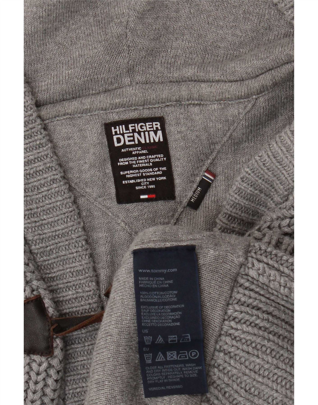 Męski sweter rozpinany Tommy Hilfiger z kapturem, średnioszary, bawełniany