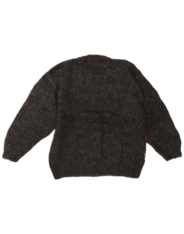 Sweter damski VINTAGE z okrągłym dekoltem UK 14, duży, szary, z blokami kolorów