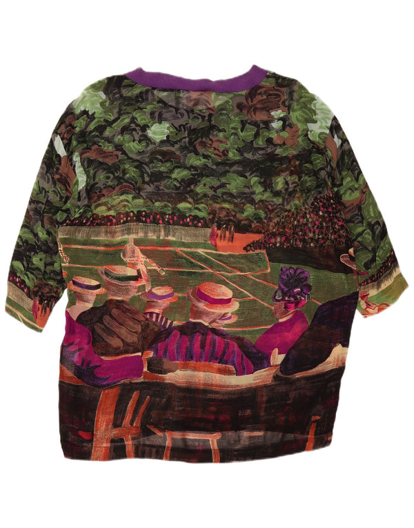 Bluzka damska VINTAGE w abstrakcyjny wzór UK 14, duża, wielobarwna