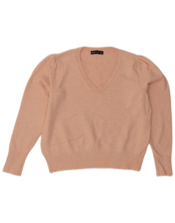Marks & Spencer Damski sweter z dekoltem w kształcie litery V, UK 12, średni różowy, bawełniany