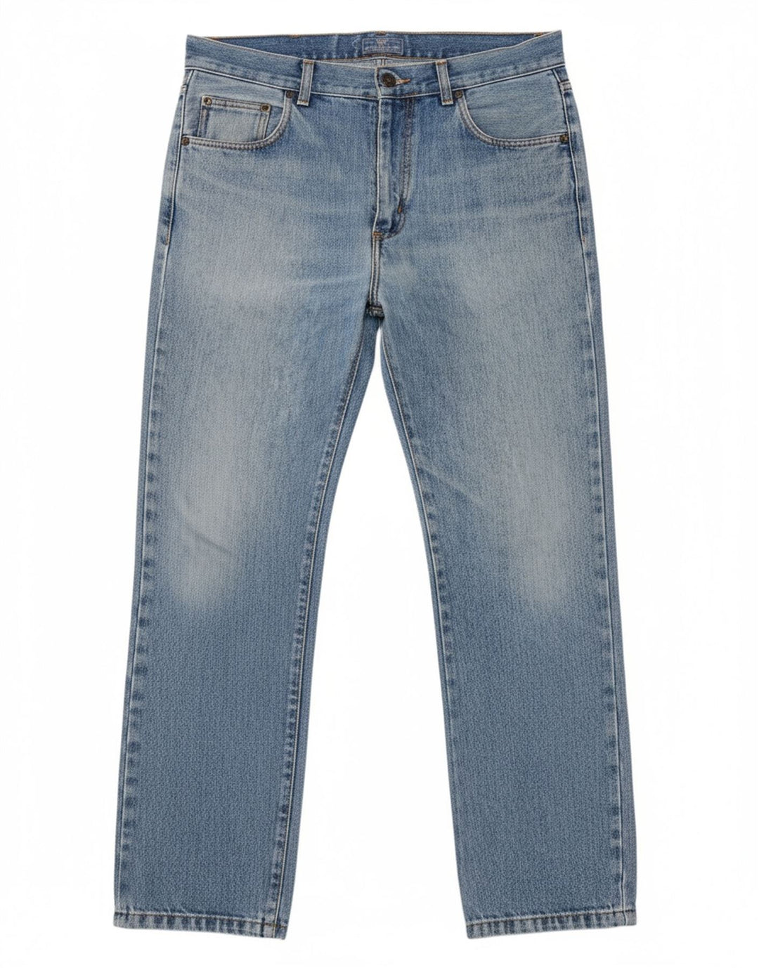WAMPUM Mens Straight Jeans W34 L30 Blue Cotton