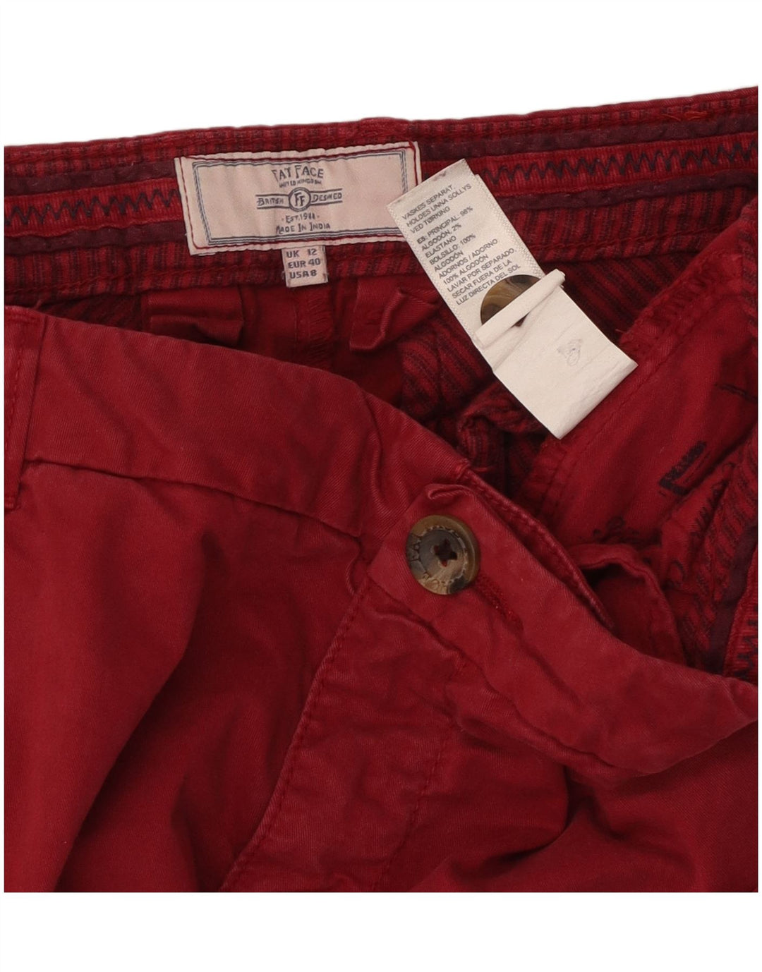 Spodnie damskie FAT FACE Straight Capri UK 12 Medium W34 L23 Czerwona bawełna