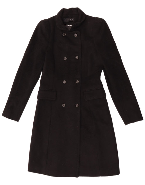 Dwurzędowy płaszcz damski Zara UK 10 Small, czarna wełna