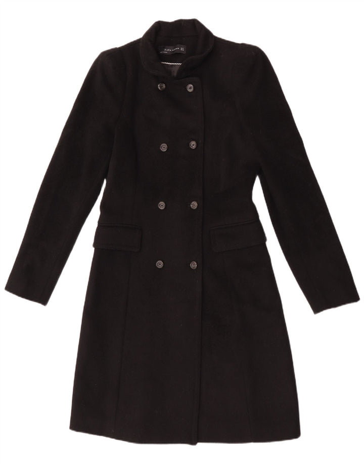 Dwurzędowy płaszcz damski Zara UK 10 Small, czarna wełna