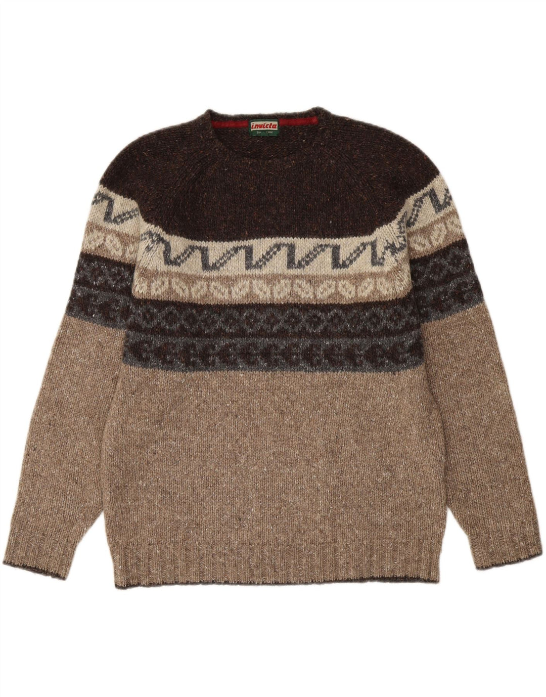 Męski sweter z okrągłym dekoltem Invicta Średni brąz Fair Isle Wool