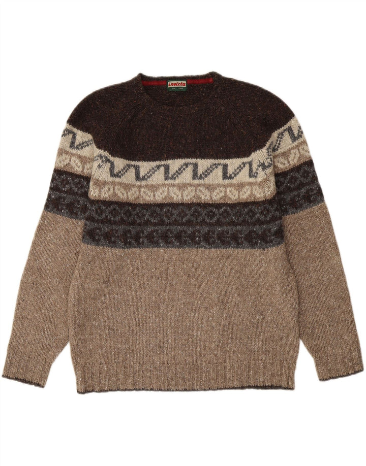 Męski sweter z okrągłym dekoltem Invicta Średni brąz Fair Isle Wool