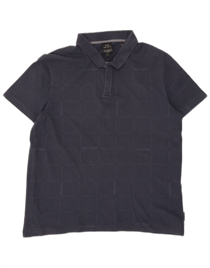 Męska koszulka polo Armani Exchange, duża, granatowa, bawełniana w kratkę