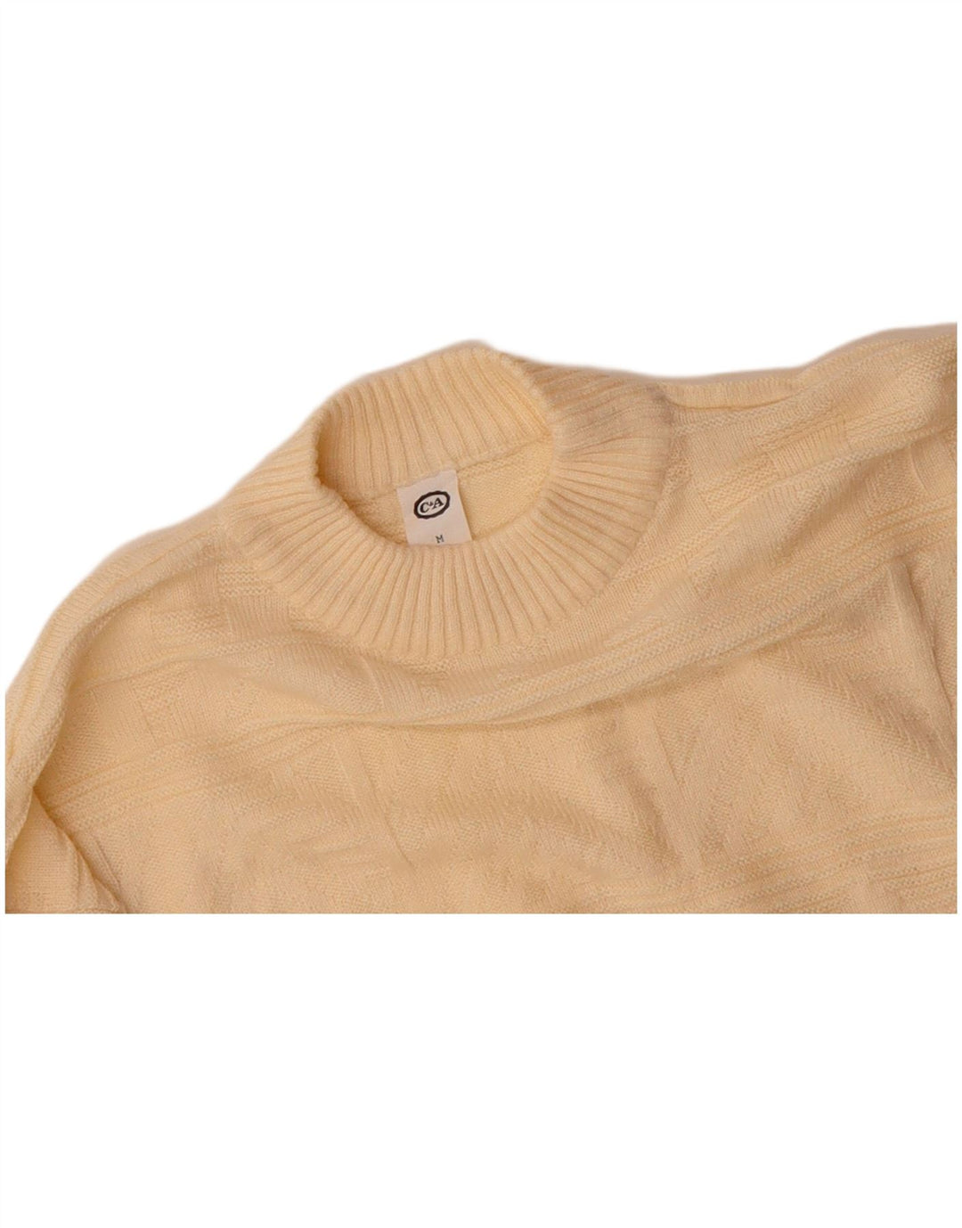 C&A Mens Turtle Neck Jumper Sweater Medium Off White Striped Acrylic