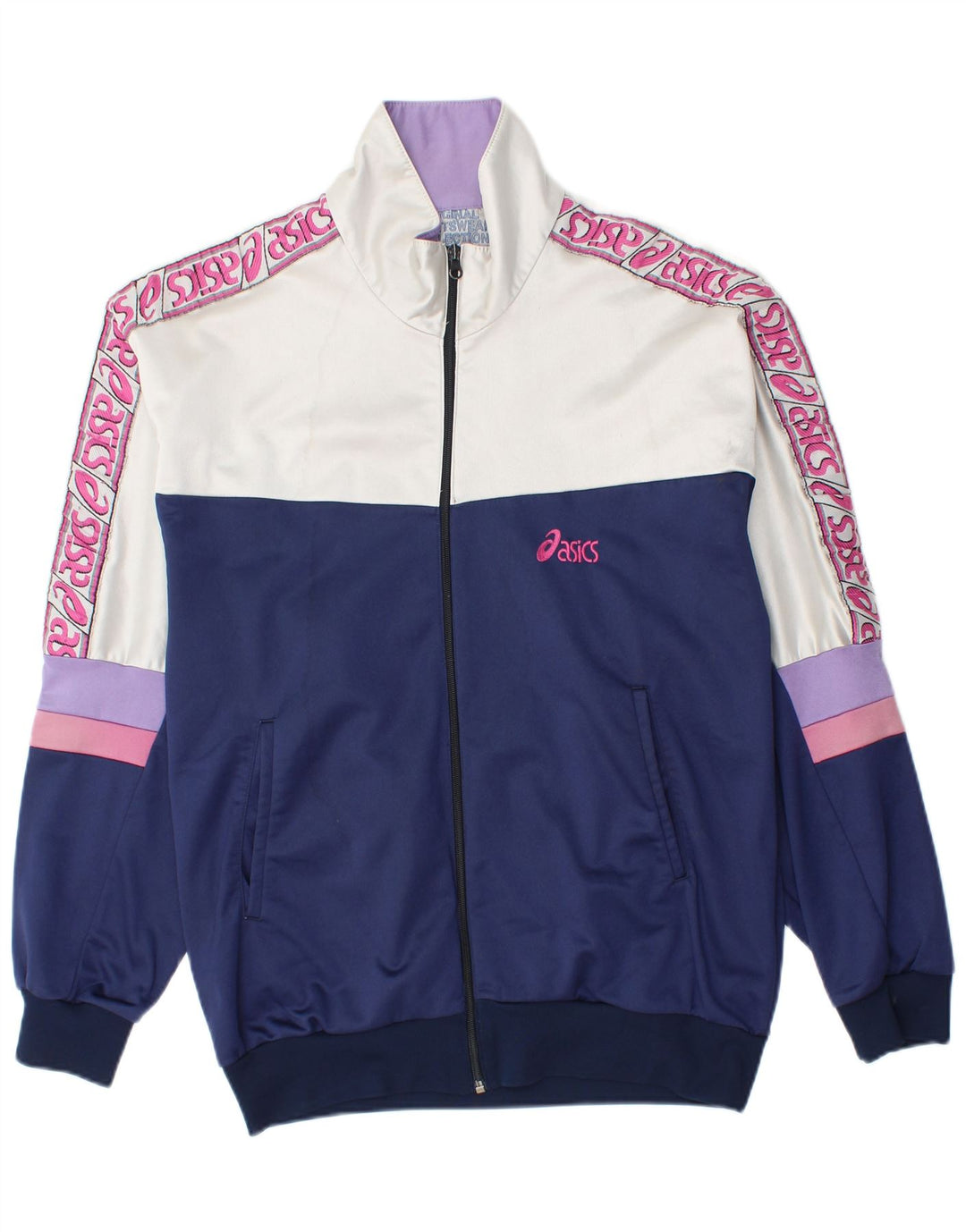 Męska kurtka dresowa Asics z grafiką, średnia granatowa, blok kolorów