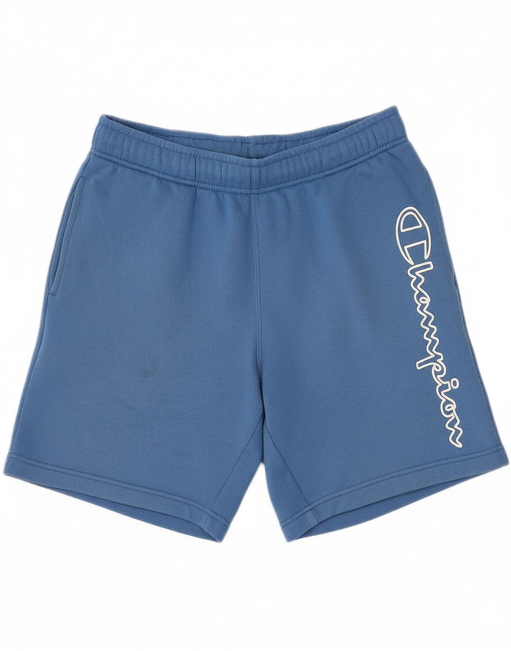 CHAMPION Mens Graphic Sport Shorts Medium  Blue Cotton Vintage Champion and Second-Hand Champion from Messina Hembry 