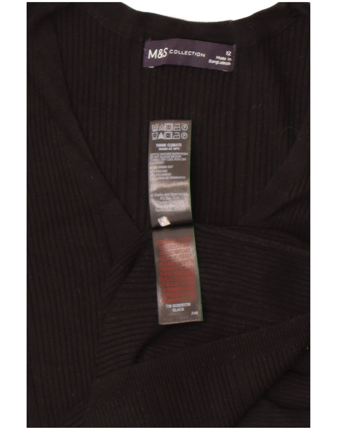 Sweter damski Marks & Spencer z dekoltem w kształcie litery V, UK 12, średni czarny wiskoza