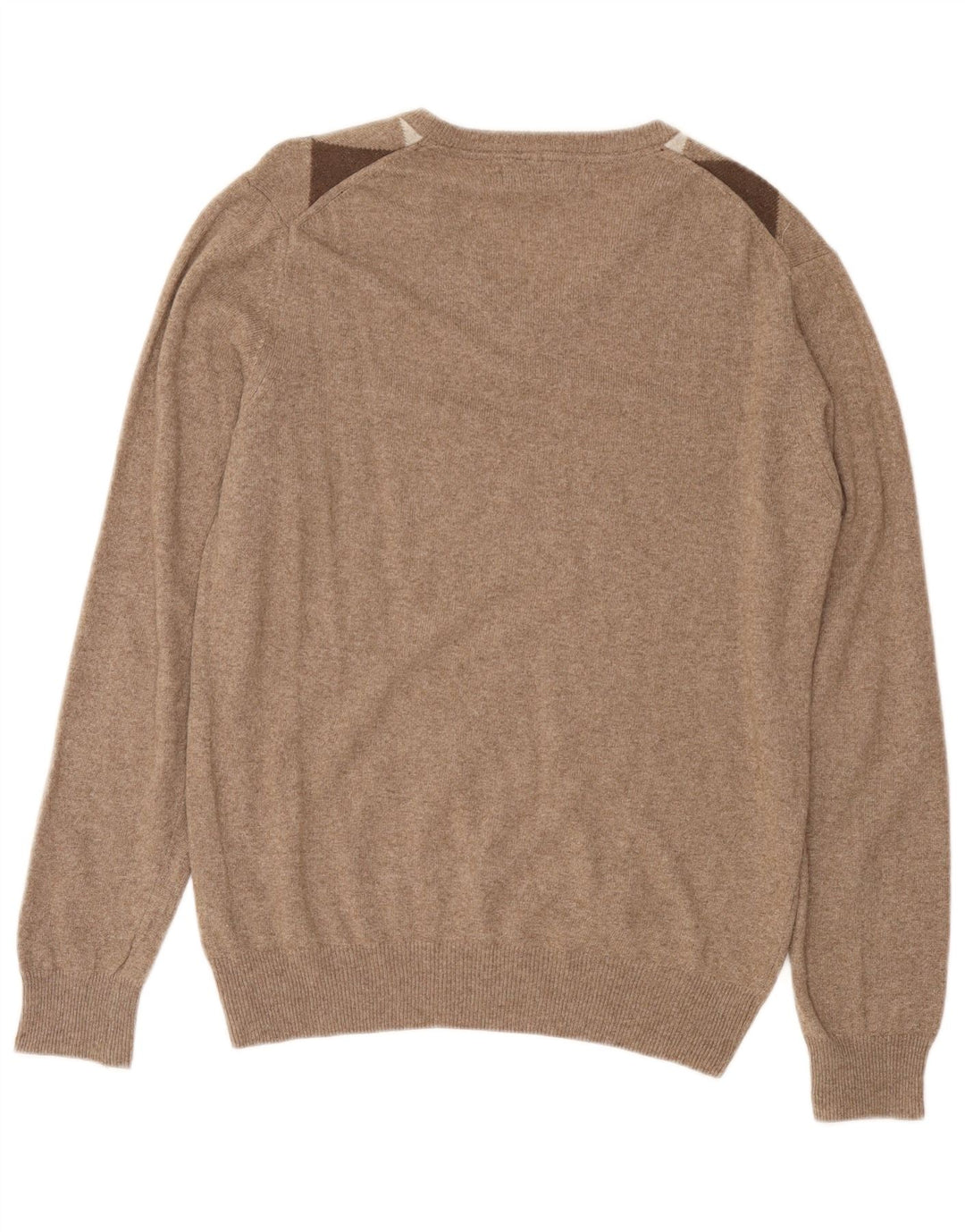 CONSENSO Męski sweter z dekoltem w serek Średni brąz Argyle/diamentowa wełna