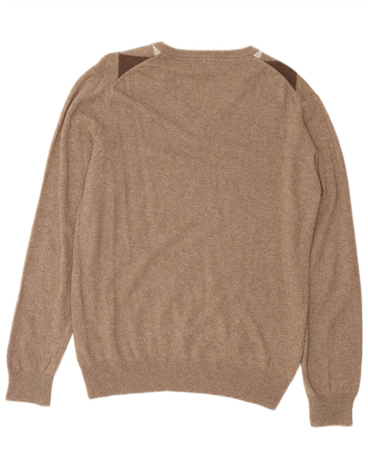 CONSENSO Męski sweter z dekoltem w serek Średni brąz Argyle/diamentowa wełna