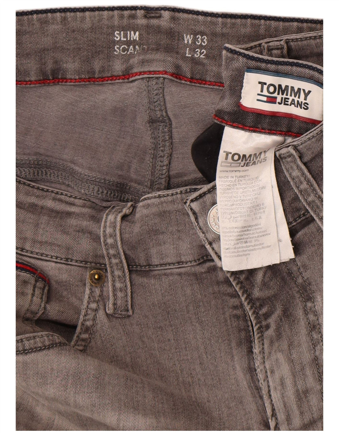 Męskie jeansy slim fit Tommy Hilfiger W33 L32 Szara bawełna