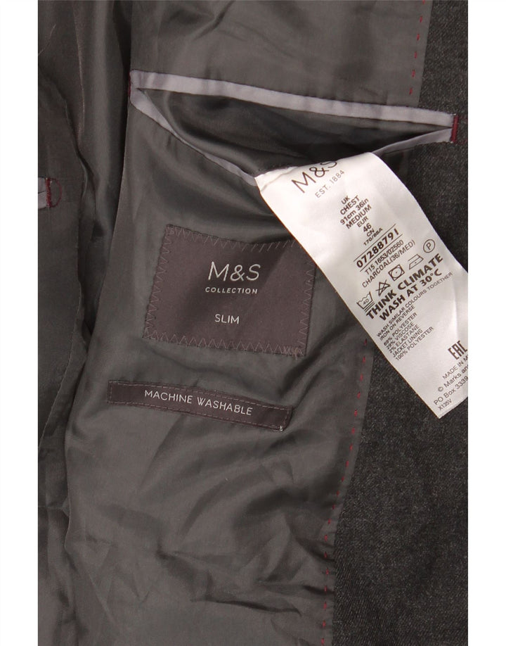 MARKS & SPENCER Mens 2 Button Slim Blazer Jacket EU 46 Small Grey Vintage Marks & Spencer and Second-Hand Marks & Spencer from Messina Hembry 