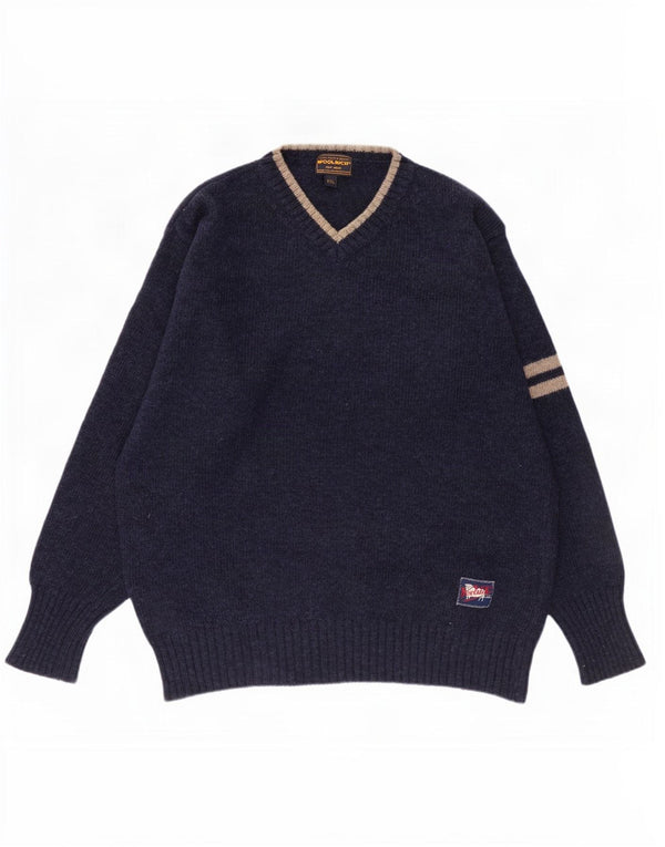 Woolrich Męski sweter z dekoltem w kształcie litery V, 2XL, wełniany w granatowe paski