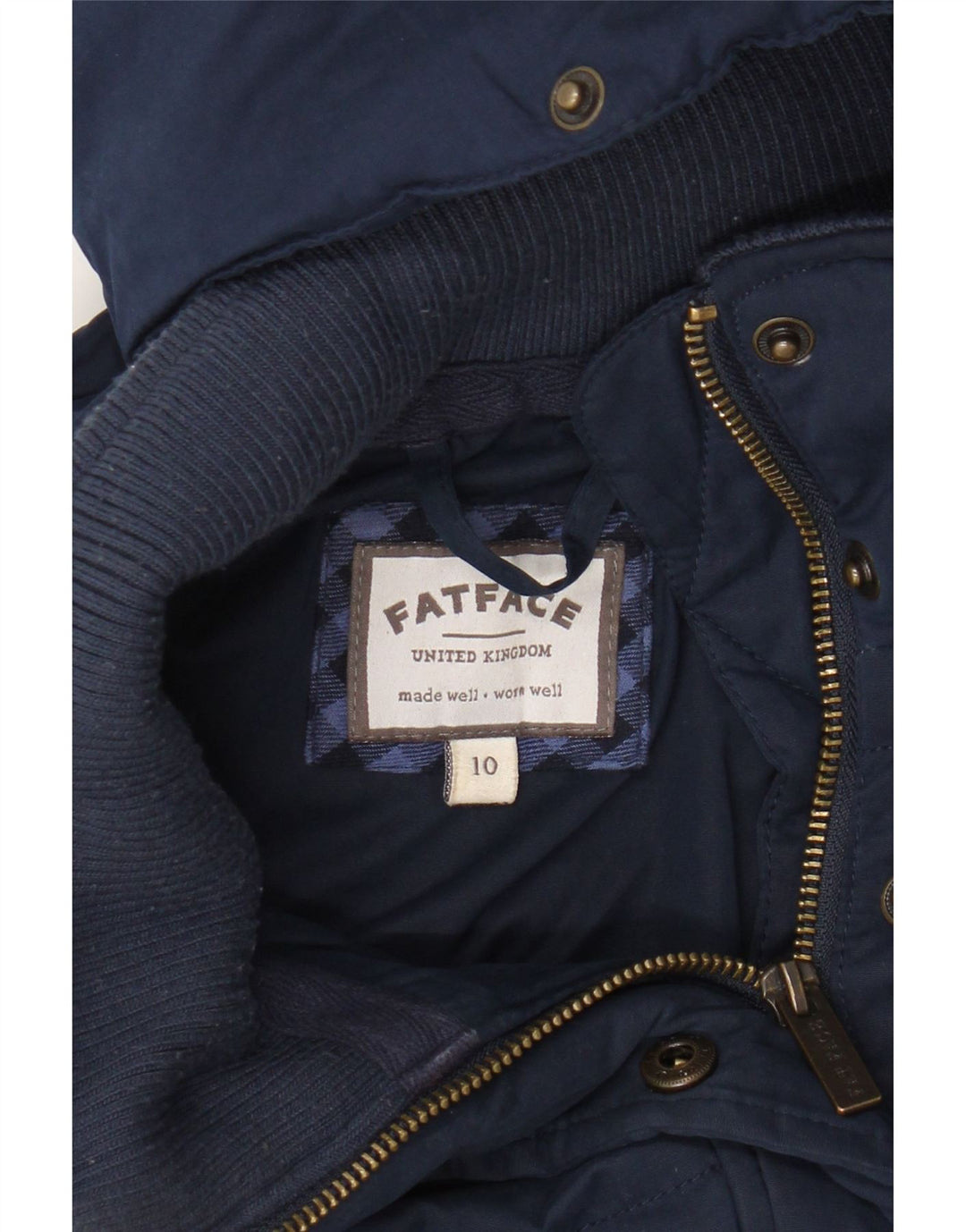 FAT FACE Womens Hooded Padded Jacket UK 10 Small Navy Blue Polyester